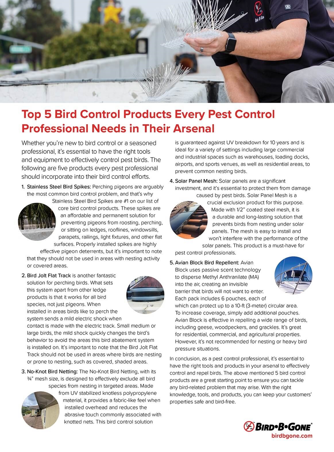 Top 5 Bird Control Products Every Pest Control Professional Needs in their Arsenal