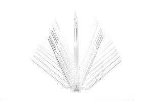 7" wide Plastic Bird Spike front view shoring spread of plastic spikes.  
