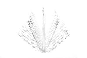 7" wide Plastic Bird Spike front view shoring spread of plastic spikes.  